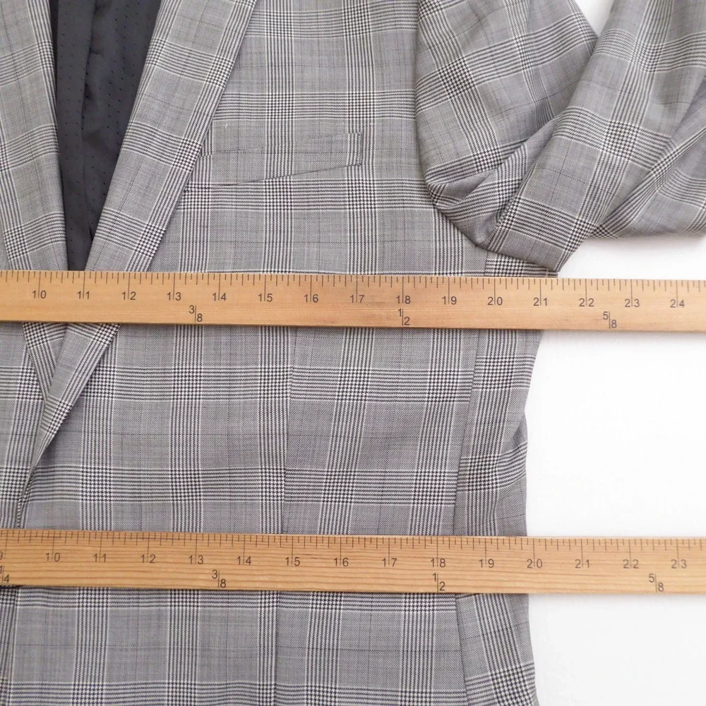 Express Mens Suit Jacket Gray Glen Plaid Wool Blend Photographer Fitted 42L
